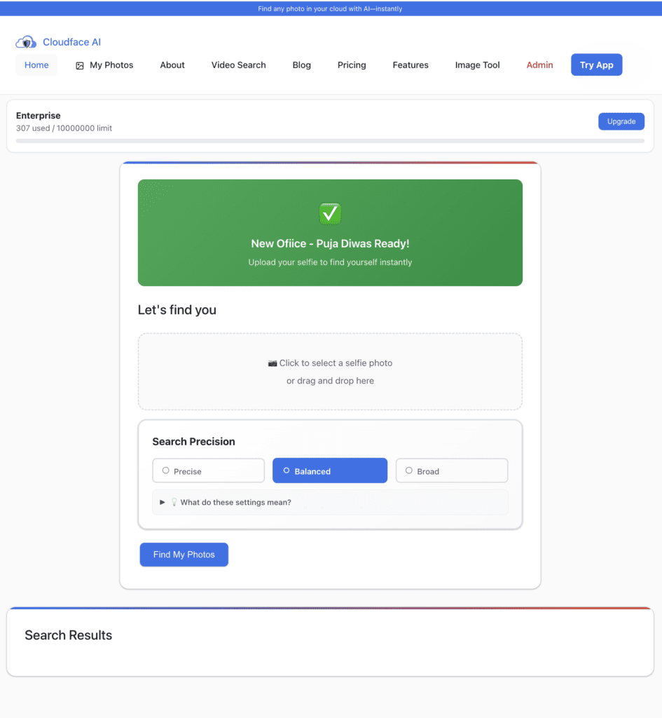 CloudFace AI photo sharing dashboard for photographers
